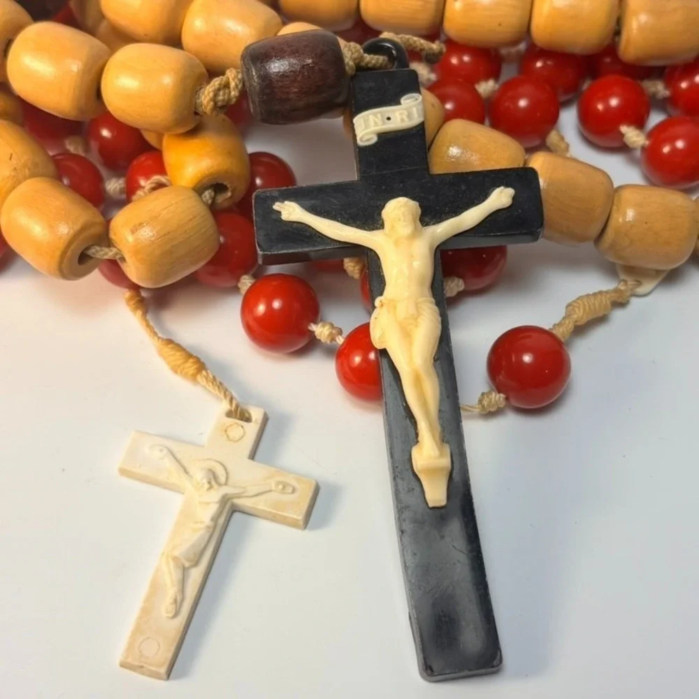 Vintage Wall‎ Rosary Lot Wood Acrylic 33 in Hand Tied